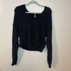 Free People Bohemian Chic Elegant Black‎ V-Neck Sweater Sz XS Super Soft